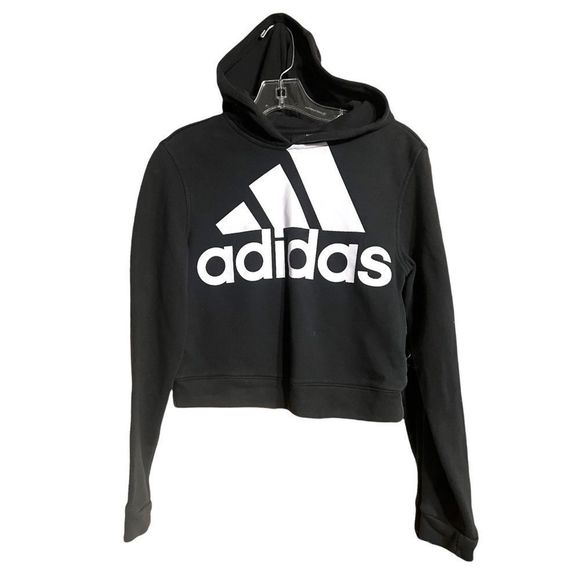 adidas Tops - Adidas Black Cropped Logo Long Sleeve Sweatshirt Hoodie Sz S
